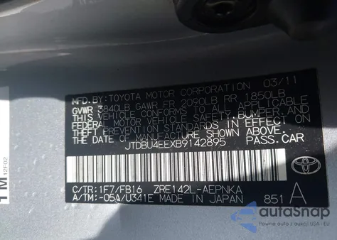 2011 Toyota Corolla Le from USA, damaged, VIN JTDBU4EEXB9142895